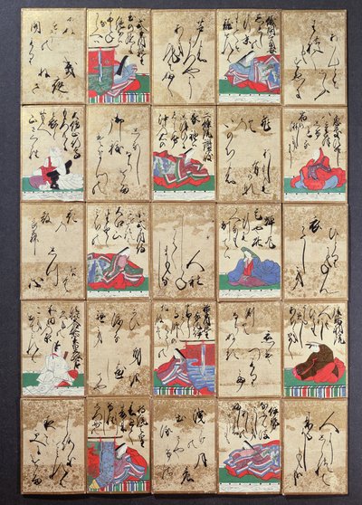 أوراق اللعب مع 100 شعراء وقصيدة بيعت في معرض الكون في باريس عام 1867 (قلم وحبر على ورق) بواسطة المدرسة اليابانية