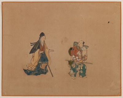 Samurai and Two Blindmen، Album Leaf Painting (الحبر واللون على الورق) بواسطة المدرسة اليابانية
