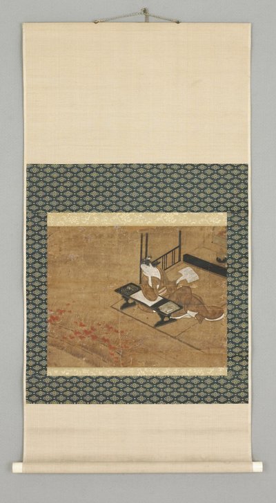 مجسم نسائي جالس ، أوائل القرن الثامن عشر (ألوان مائية بمقابض عاجية) بواسطة المدرسة اليابانية