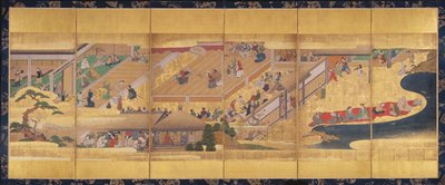 شاشة بستة أضعاف مع Noh Play Funa-Benkei ، حوالي 1660 (ملون وحبر وذهبي على ورق) بواسطة المدرسة اليابانية