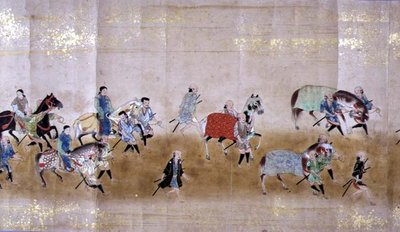 السفارة الكورية السادسة في اليابان في ميريكي 1 في وقت خلافة توكوغاوا ليتسونا في عام 1651 ، ربما بواسطة كانو ماسونوبو (1625-1694) (لوحة التمرير) (التفاصيل) بواسطة المدرسة اليابانية
