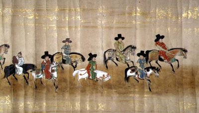 السفارة الكورية السادسة في اليابان في ميريكي 1 في وقت خلافة توكوغاوا ليتسونا في عام 1651 ، ربما بواسطة كانو ماسونوبو (1625-1694) (لوحة التمرير) (التفاصيل) بواسطة المدرسة اليابانية