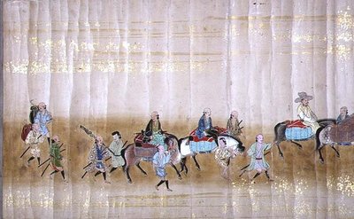 السفارة الكورية السادسة في اليابان في ميريكي 1 في وقت خلافة توكوغاوا ليتسونا في عام 1651 ، ربما بواسطة كانو ماسونوبو (1625-1694) (لوحة التمرير) (بالتفصيل) (انظر أيضًا 120832) بواسطة المدرسة اليابانية