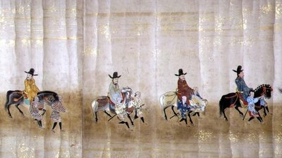 السفارة الكورية السادسة في اليابان في ميريكي 1 في وقت خلافة توكوغاوا ليتسونا في عام 1651 ، ربما بواسطة كانو ماسونوبو (1625-1694) (لوحة التمرير) (التفاصيل) بواسطة المدرسة اليابانية