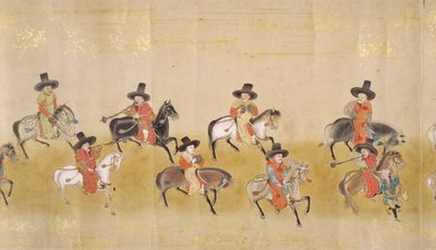 السفارة الكورية السادسة في اليابان في ميريكي 1 في وقت خلافة توكوغاوا إيتسوناس في عام 1651 ، ربما بواسطة كانو ماسونوبو (1625-1694) (لوحة التمرير) (التفاصيل) بواسطة المدرسة اليابانية