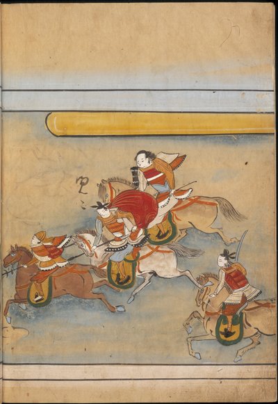 جنود على ظهور الخيل ، رسم توضيحي من "تايشوكان" (حبر ولون على ورق) بواسطة المدرسة اليابانية