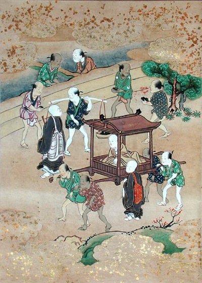 الراهب شوغاكو (1126-1235) يسافر في كوشي (ألوان مائية على ورق) بواسطة المدرسة اليابانية