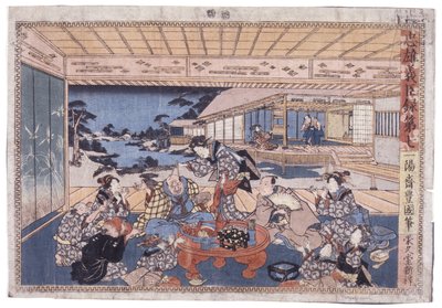 بدون عنوان (الفصل السابع من Chunyu Gishin Roku) (نقوش خشبية ملونة) بواسطة المدرسة اليابانية