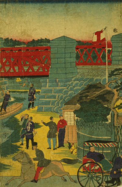 مشهد قرية في اليابان يُظهر الأشخاص المنخرطين في أنشطة مختلفة ، عام 1870 بواسطة المدرسة اليابانية