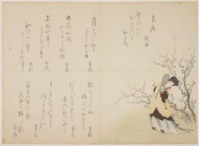 امرأة في لباس المحكمة الصينية ، c.1830-44 (طباعة لوحة خشبية ملونة ، كارازوري على معطف الفرو) بواسطة المدرسة اليابانية