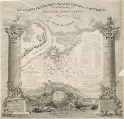 دفاع رومريكه عن قلعة أنتويرب ، في شهر ديسمبر 1832. النصب التذكاري الوطني ، لجلالة الملك ، ويليم دين إيرستن (العنوان على الشيء) بواسطة دبليو فون رهدن