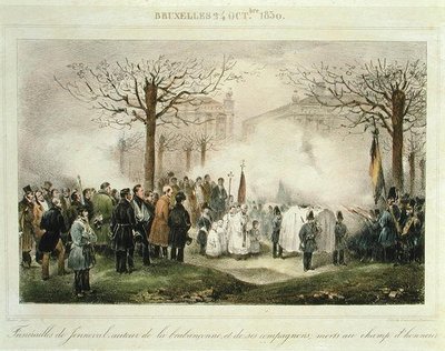جنازة لويس ألكسندر ديشيه (جينيفال) (1801-30) ورفاقه الذين لقوا حتفهم في ميدان الشرف ، ٢٤ أكتوبر ١٨٣٠ ، نقشها ديواسم بليتينكس بواسطة جان بابتيست (بعد) مادو