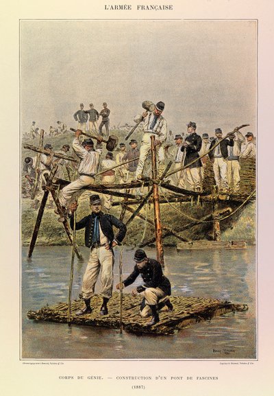 أنواع وأزياء الجيش الفرنسي للكابتن جول ريتشارد ، التي رسمها إدوارد ديتايل (1848-1912): Corps de Genie ؛ بناء جسر ساحات في عام 1887 ، مجموعة خاصة بواسطة جان بابتيست إدوارد التفاصيل