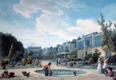 منظر لحديقة الملك (حديقة النباتات الحالية). الطباعة الحجرية لجين بابتيست هيلير (1753-1822) 1794 باريس ، بي إن. بواسطة جان بابتيست هيلير