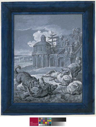الذئاب تهاجم الأغنام (Rein de Trop II) 1732 (قلم وحبر مع غسل وغواش على ورق) بواسطة جان بابتيست أودري