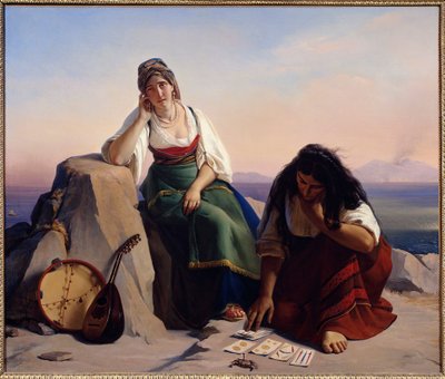ساحر يسحب البطاقات لفتاة إيشيا أو عراف. لوحة لكلود بونيفوند (1796-1860) بواسطة جان كلود بونيفوند