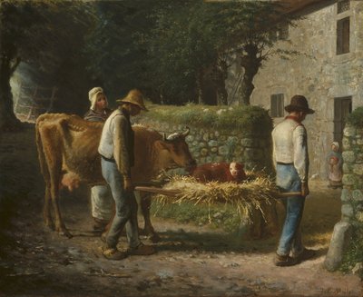الفلاحون يعيدون إلى المنزل عجلًا ولد في الحقول ، 1864 بواسطة جان فرانسوا ميلت