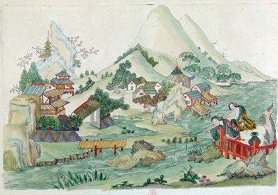 رسم من إناء صيني: منظر طبيعي به نهر وشخصيات. لوحة جان أنطوان فرايس (القرن الثامن عشر) بواسطة جان أنطوان فرايس
