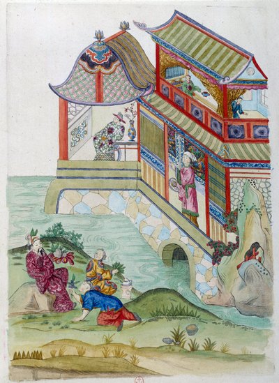 منزل على النهر. الرسم يأتي من إناء صيني. لوحة جان أنطوان فرايس (القرن الثامن عشر) بواسطة جان أنطوان فرايس