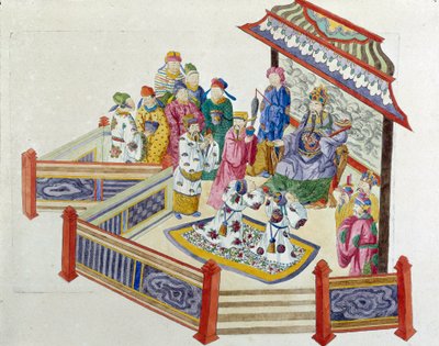 مشهد أمام الرب. الرسم يأتي من إناء صيني. لوحة جان أنطوان فرايس (القرن الثامن عشر) بواسطة جان أنطوان فرايس