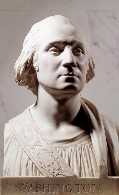 Marble bust by George Washington (1732-1789) Sculpture by Jean Antoine Houdon (1741-1828) 1786 Paris, Musee du Louvre بواسطة جان انطوان هدون