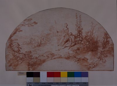 A shepherdess seated with her swain (red chalk on white paper) بواسطة جان أنطوان واتو