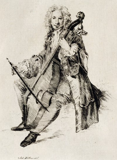 Cello player, by Jean Antoine Watteau (1684-1721), engraving, France بواسطة جان أنطوان واتو
