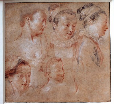 خمس تسريحات شعر للسيدات رسم جان أنطوان واتو (1684-1721) 1713 باريس ، متحف اللوفر بواسطة جان أنطوان واتو