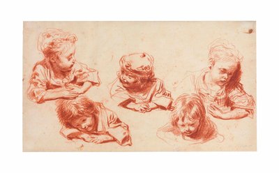 خمس دراسات على الأطفال (طباشير أحمر على ورق) بواسطة جان أنطوان واتو