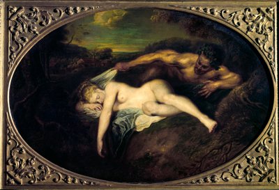 الحورية والساتير أو "" جوبيتر ومضاد الأوب "" لوحة رسمها جان أنطوان واتو (1684-1721) شمس القرن الثامن عشر. 0،73x1،07 م باريس ، متحف اللوفر بواسطة جان أنطوان واتو