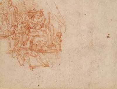 كواك دكتور جالس على خشبة المسرح ، يبيع الأواني ، مع أربع شخصيات وقرد ، 1700-1720. بواسطة جان أنطوان واتو