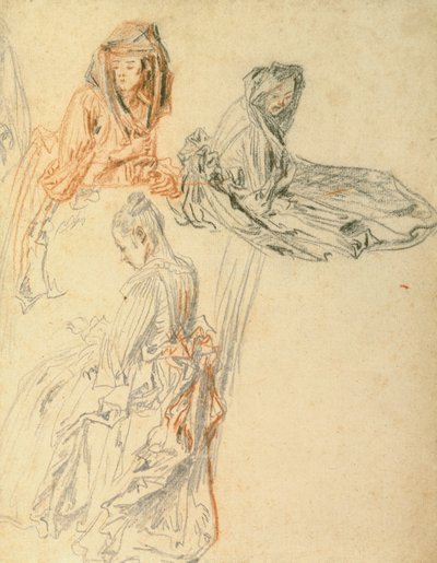 دراسات ثلاث نساء جالسات ، 1716-1818 (طباشير على ورق) بواسطة جان أنطوان واتو
