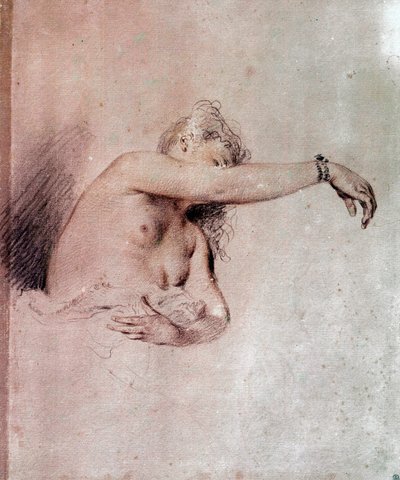 امرأة عارية ، رفع ذراعها رسم دم بواسطة جان أنطوان واتو (1684-1721) من القرن الثامن عشر. 0،28x0،23 م باريس ، متحف اللوفر بواسطة جان أنطوان واتو