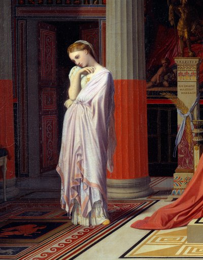 مرض Antiochus أو Antiochus و Stratonice Antiochus (324-261 قبل الميلاد) مريض من الحب لزوجها ستراتونيسي. التفاصيل التي تمثل ستراتونيسي. رسم جان أوغست دومينيك إنجرس (1780-1867). 1840 شانتيلي ، متحف كوندي بواسطة جان أوغست دومينيك إنجرس