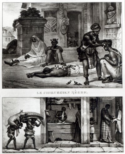 جراح أسود متجر بائع لحم الخنزير (litho) (b / w photo) بواسطة جان بابتيست (بعد) ديبريه