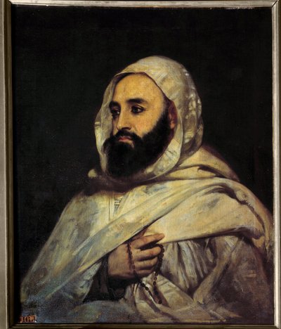 صورة بن ماحي الدين عبد القادر (عبد القادر) (1808 - 1883) أمير جزائري (ح ق / ر 0.72 × 0.59) لوحة للملاك تيسيير (1814-1876) فرساي. متحف القصر. بواسطة جان بابتيست آنج تيسييه