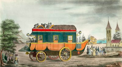 السيارة (أو الاجتهاد) بها بخار: اختراع فرنسي عام 1835. نقش بواسطة أنجي تيسييه (1814-1876). 1835. مجموعة خاصة بواسطة جان بابتيست آنج تيسييه