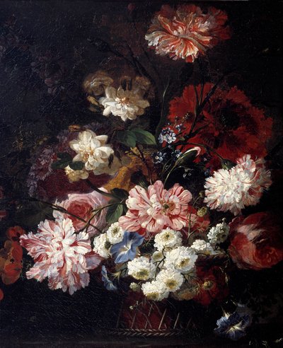 Basket of flowers on a table Painting by Jean Blin (or Blain or Belin) by Fontenay (1653-1715) 17th century Sun. 0,46x0,55 m بواسطة جان بابتيست بيلين دي فونتيناي