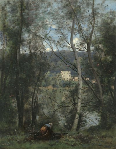 امرأة تجمع المثليين في Ville-d&39;Avray ، حوالي 1871-4 (زيت على قماش) بواسطة جان بابتيست كميل كوروت