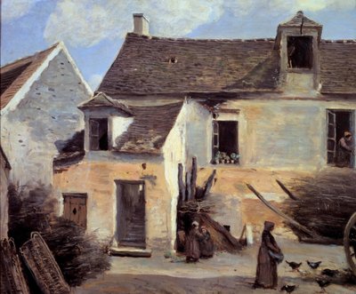 فناء منزل فلاح بالقرب من باريس رسمه كاميل كورو (1796-1875) من القرن التاسع عشر. 0،46x0،56 م باريس ، متحف أورسيه بواسطة جان بابتيست كميل كوروت