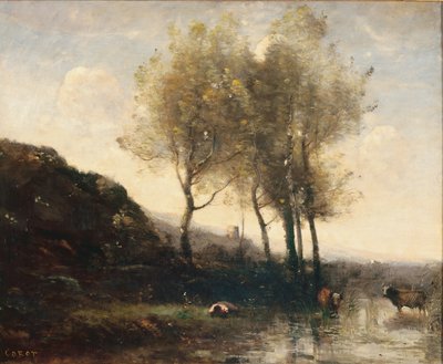 راعي البقر يستريح عند سفح كول هيلز ، c.1855-65 بواسطة جان بابتيست كميل كوروت