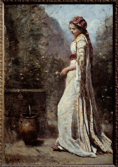 الفتاة اليونانية لديها النافورة. لوحة كاميل كورو (1796-1875) بواسطة جان بابتيست كميل كوروت
