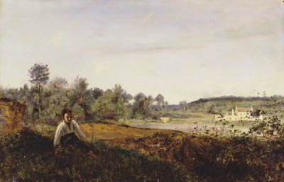 الشاب باتري يجلس في منظر لـ Etang de Ville d'Avray ، حوالي 1870 (زيت على قماش) بواسطة جان بابتيست كميل كوروت