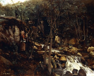 Lormes - سيل مع فلاح قائم ، صوف غزل ، 1842 بواسطة جان بابتيست كميل كوروت