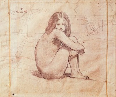 Naked girl sitting, drawing by Jean-Baptiste-Camille Corot (1796-1875) بواسطة جان بابتيست كميل كوروت