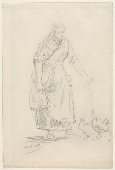 فتاة تغذية الفلاحين ، 1800s. بواسطة جان بابتيست كميل كوروت