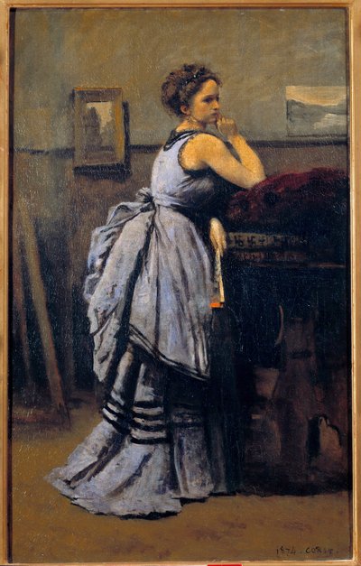 سيدة باللون الأزرق رسمها كاميل كورو (1796-1875) 1874 صن. 0،8x0،5 م متحف اللوفر في باريس بواسطة جان بابتيست كميل كوروت