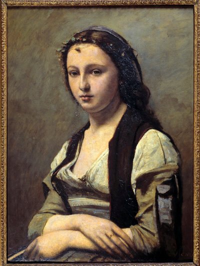 المرأة لديها اللؤلؤ. لوحة كاميل كورو (1796-1875) بواسطة جان بابتيست كميل كوروت