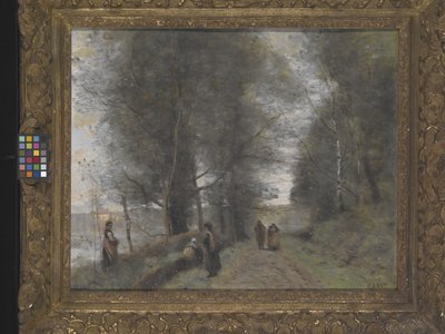 فيل دافراي ، مسار الغابة المتاخم للبركة (زيت على قماش) بواسطة Jean Baptiste Camille Corot