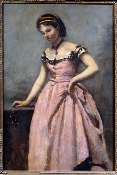 فتاة صغيرة ترتدي فستان وردي رسمها كاميل كورو (1796-1875) صن القرن التاسع عشر. 0،46x0،32 م باريس ، متحف دورسيه بواسطة جان بابتيست كميل كوروت
